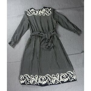 The Wilroy Traveller Dress Womens 12 Black White Striped Wide Belt Zip Vintage